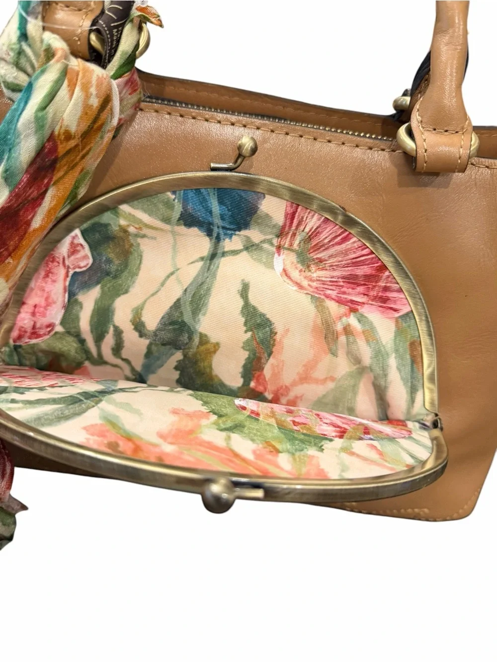 Patricia Nash Angela Naturals Seashell Kisslock‎ Leather Handbag NEW DISTRESSED